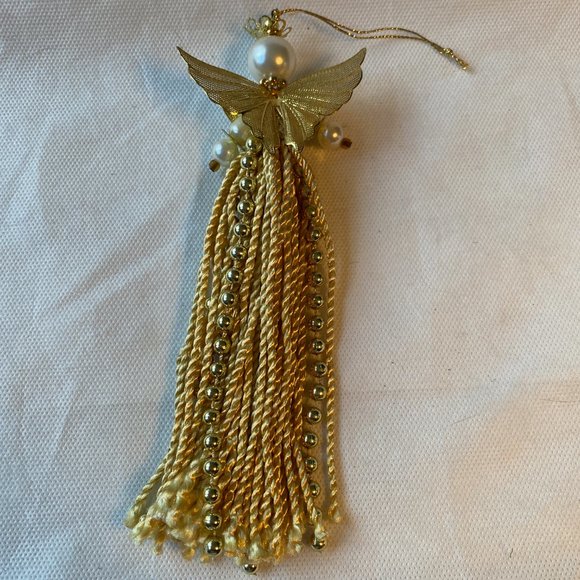 Golden Beads, Pearls, and Golden Thread Angel Ornament - Picture 5 of 8